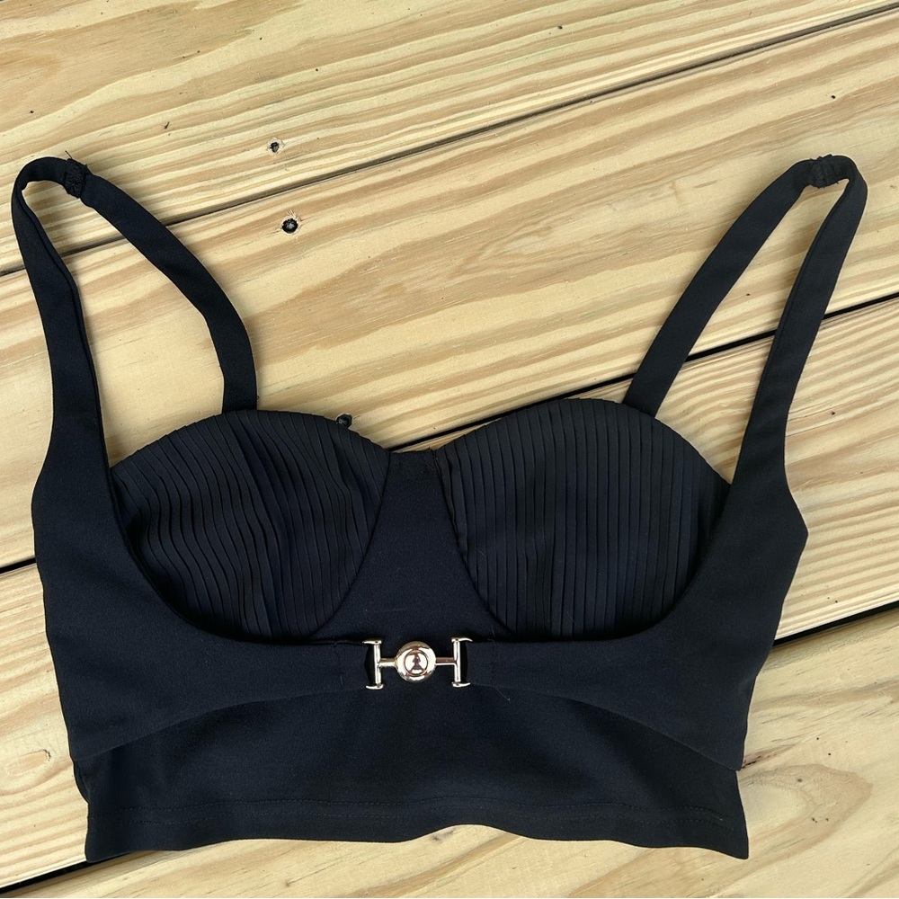 Black Strappy Crop Top with Gold Accent